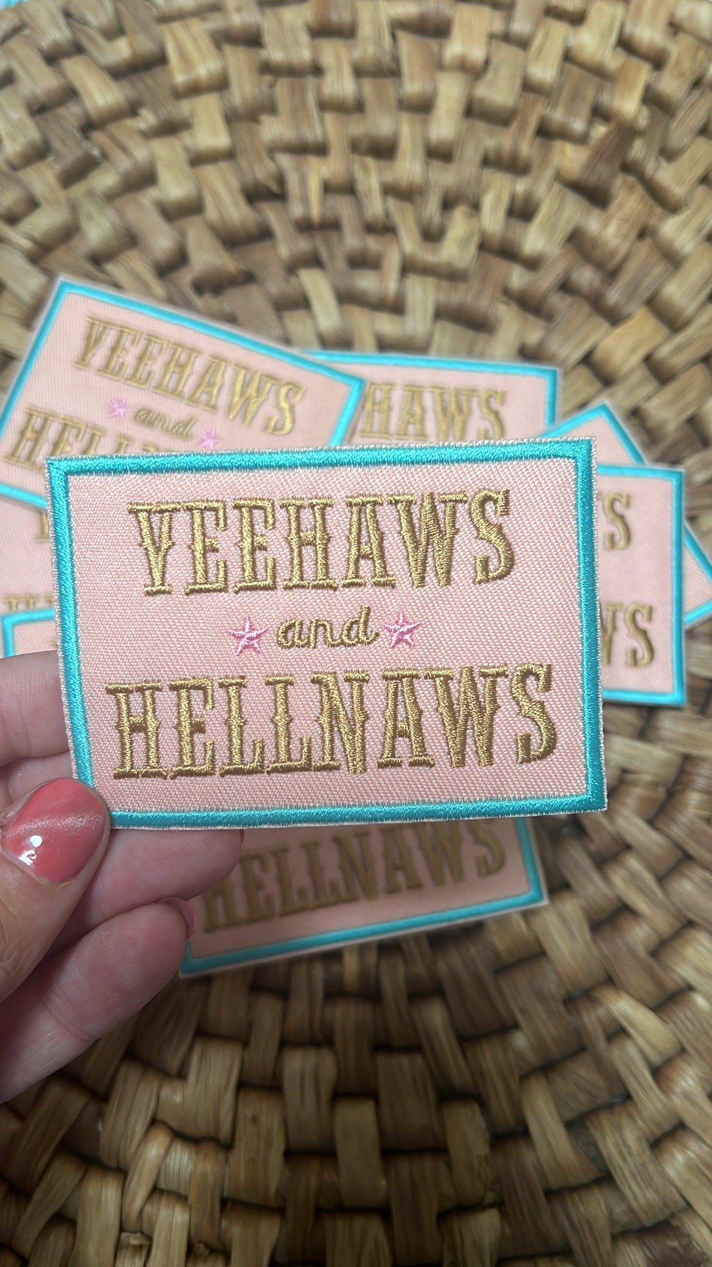 Yeehaws and hellnaws pink teal