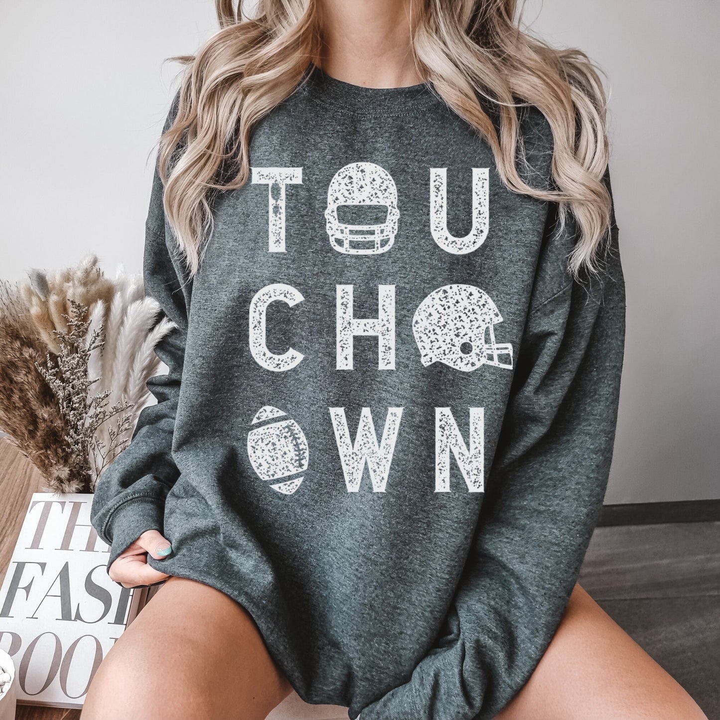 TOUCH DOWN crewneck - gildan 18000 crewneck - ash grey - fall sweatshirt- football
