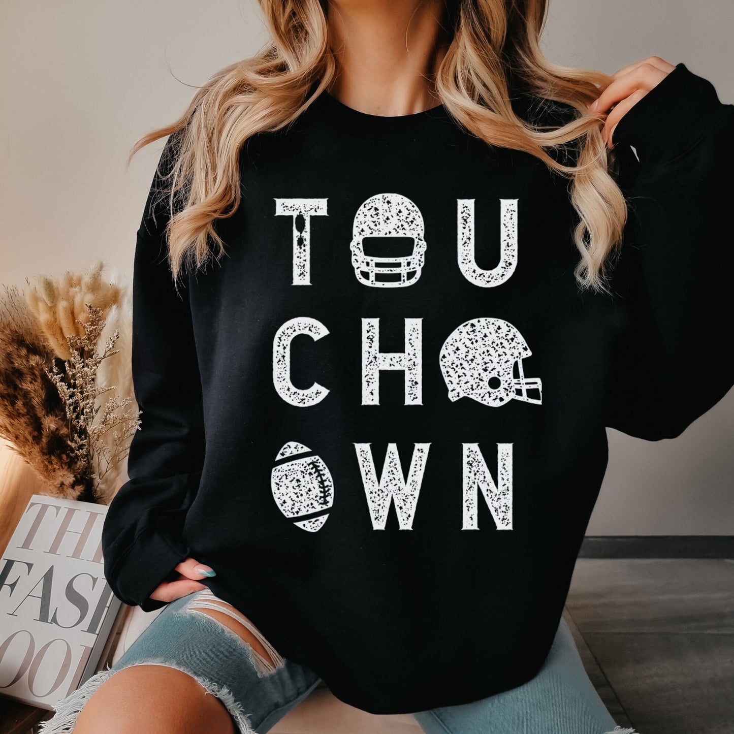 TOUCH DOWN crewneck - gildan 18000 crewneck - ash grey - fall sweatshirt- football