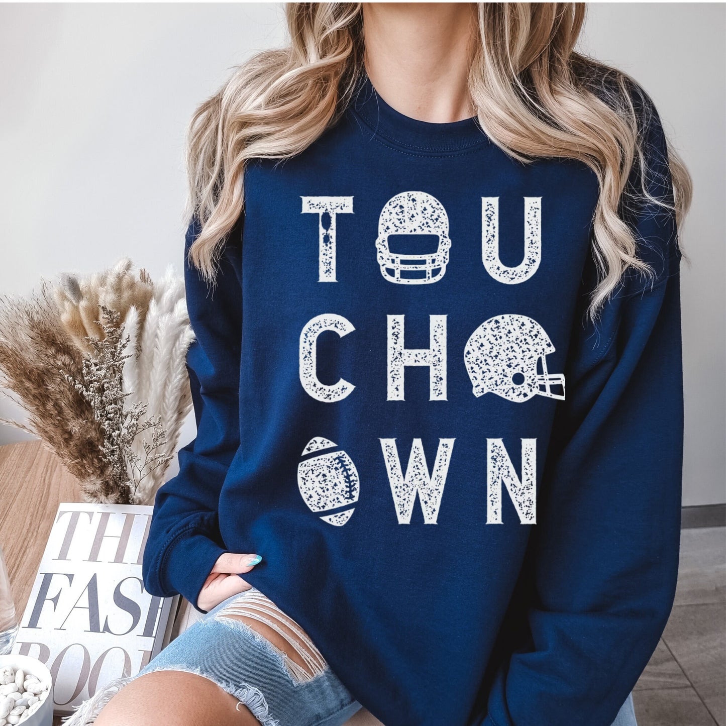 TOUCH DOWN crewneck - gildan 18000 crewneck - ash grey - fall sweatshirt- football