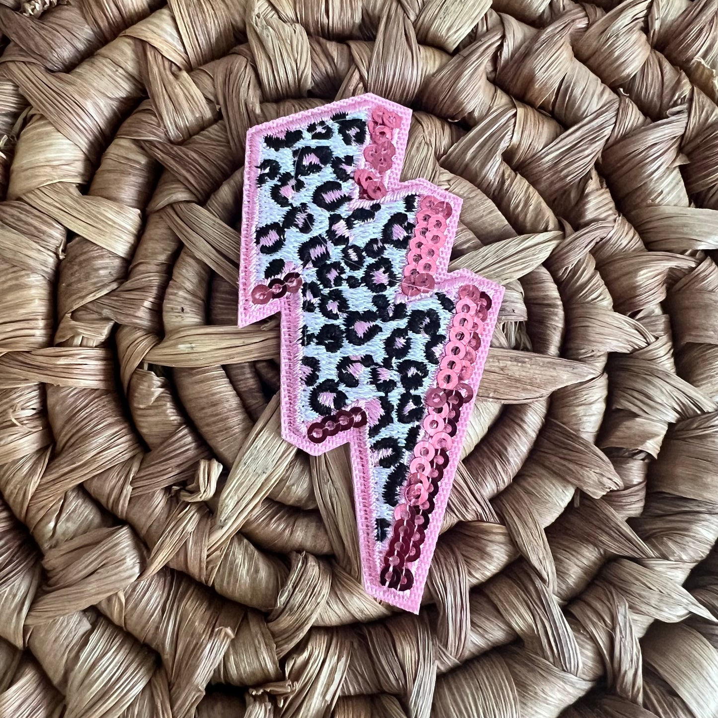 Lightening Bolt - Pink Cheetah - Iron On Patch