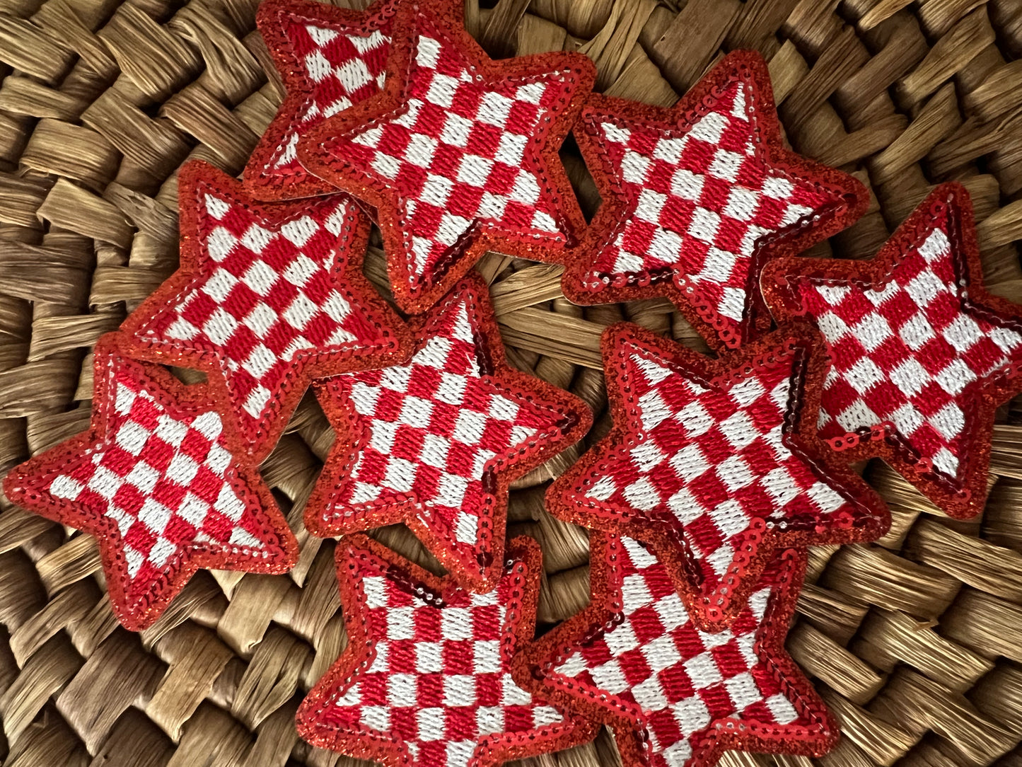 Checkered Star - Red Sequin - iron on patch