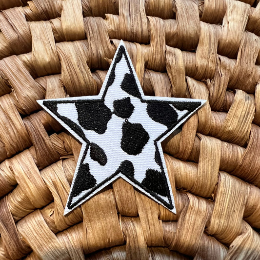 Star - Cow Print - Iron On Patch