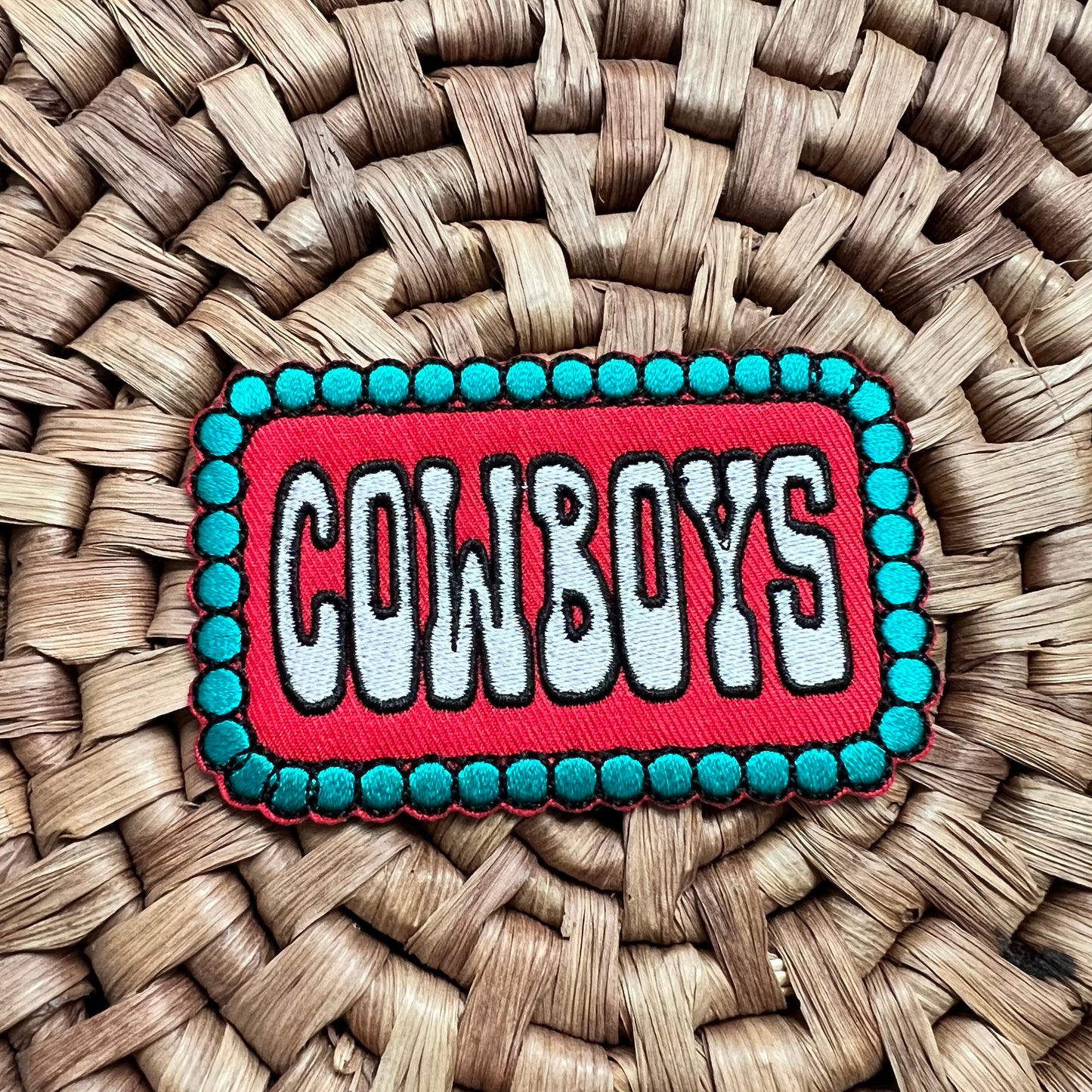 Cowboys Red & Turquoise Iron On Patch