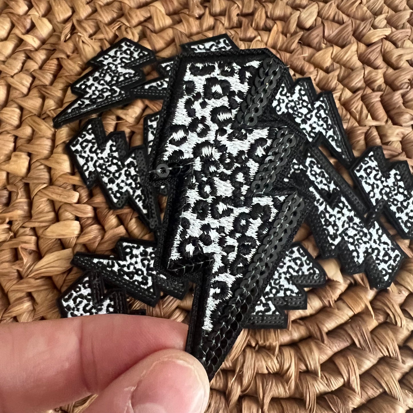 Lightening Bolt - Black Cheetah - Iron On Patch