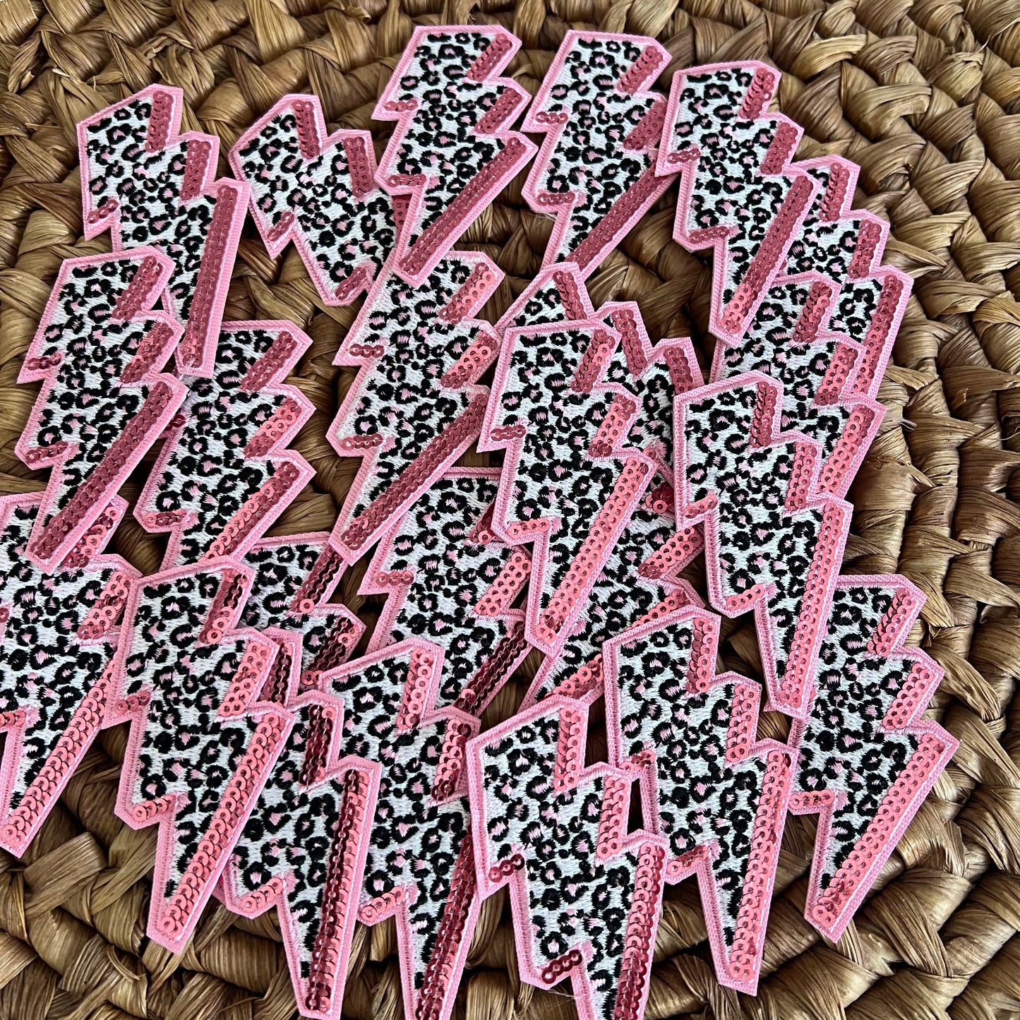 Lightening Bolt - Pink Cheetah - Iron On Patch