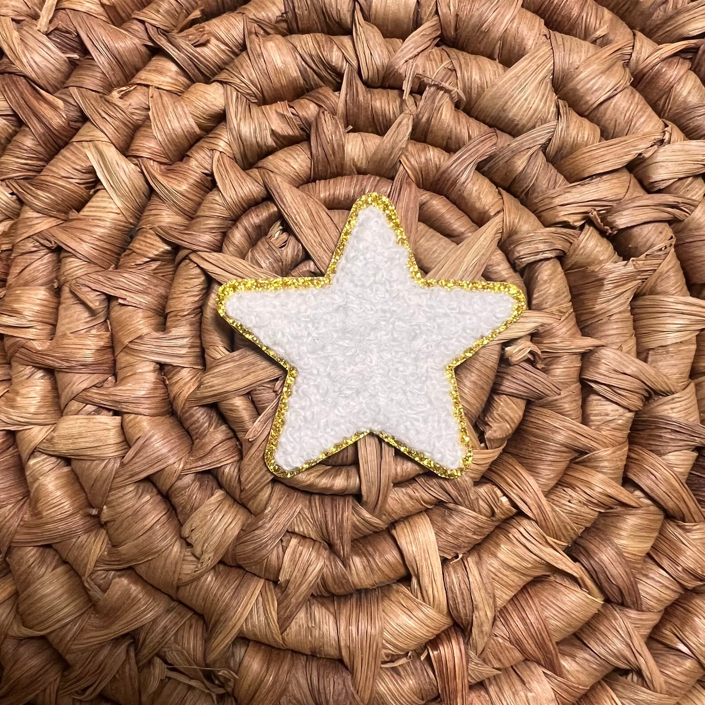 White Chenille Star - Iron On Patch