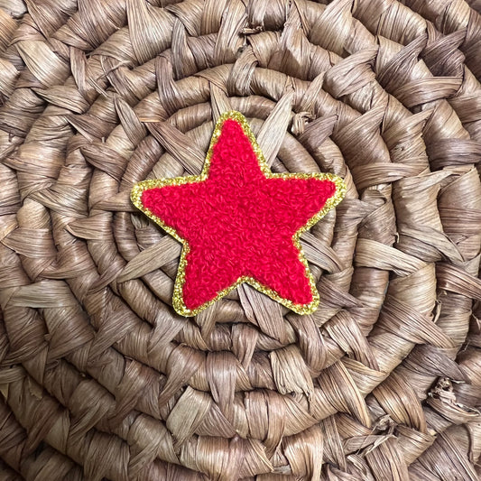 Red Chenille Star - Iron On Patch