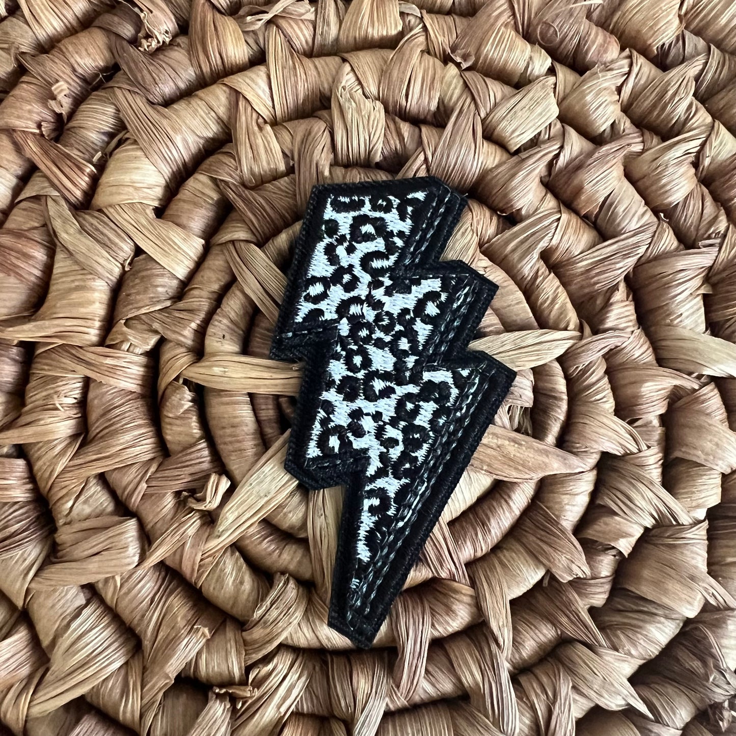 Lightening Bolt - Black Cheetah - Iron On Patch