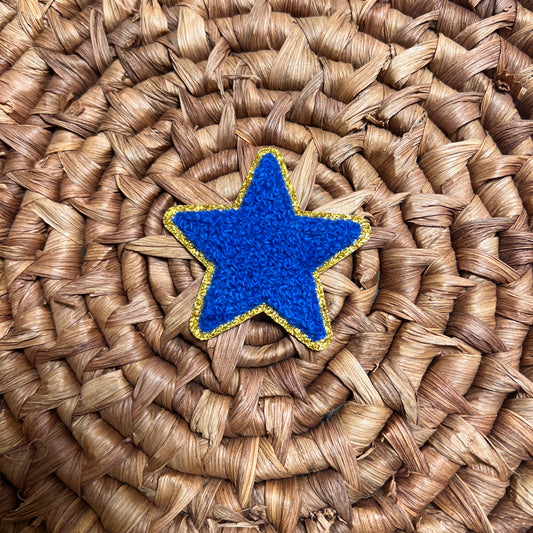 Blue Chenille Star - Iron On Patch