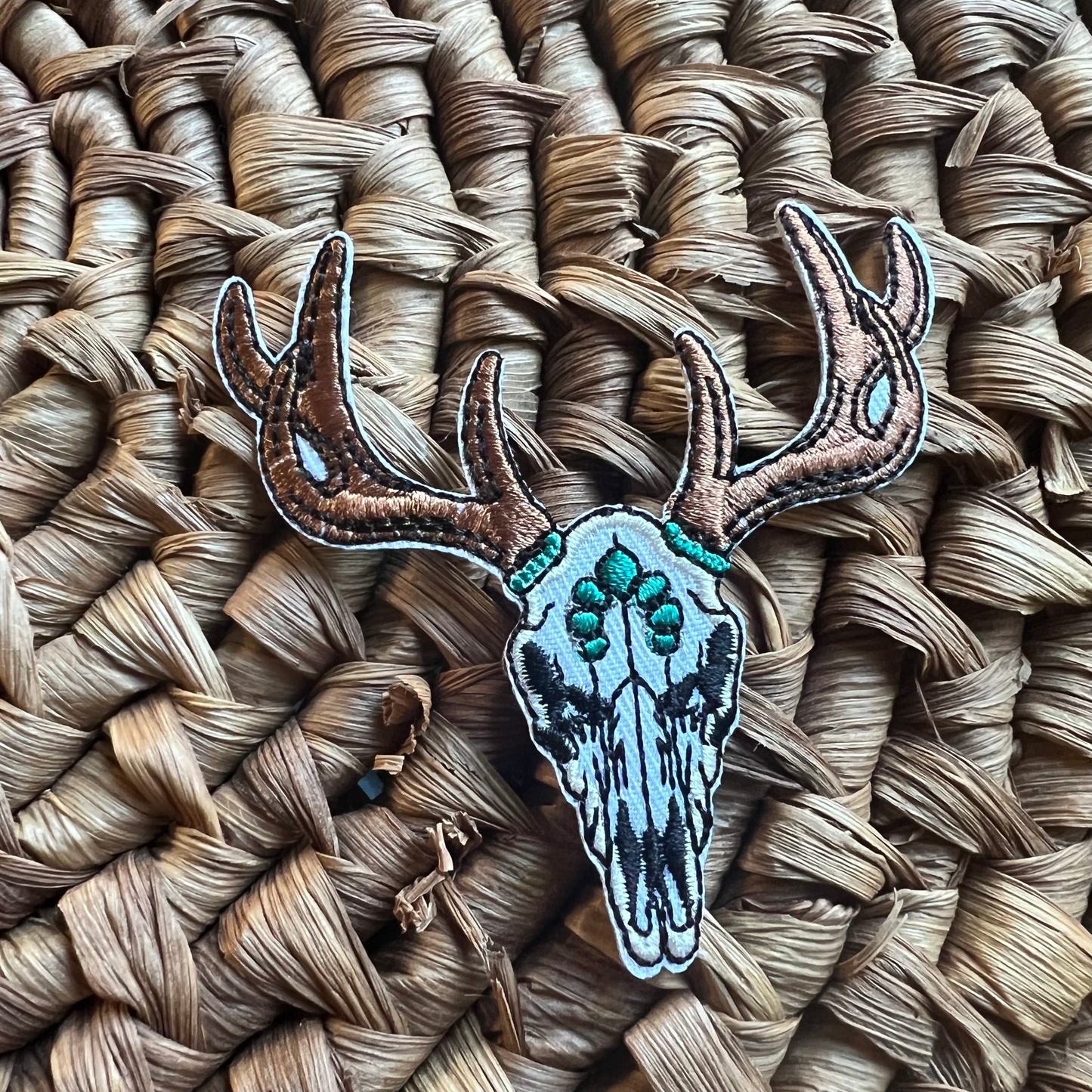 Deer Skull with Turquoise - Iron on Patch