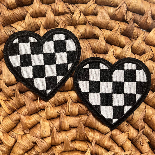 Checkered Heart Iron On Patch -