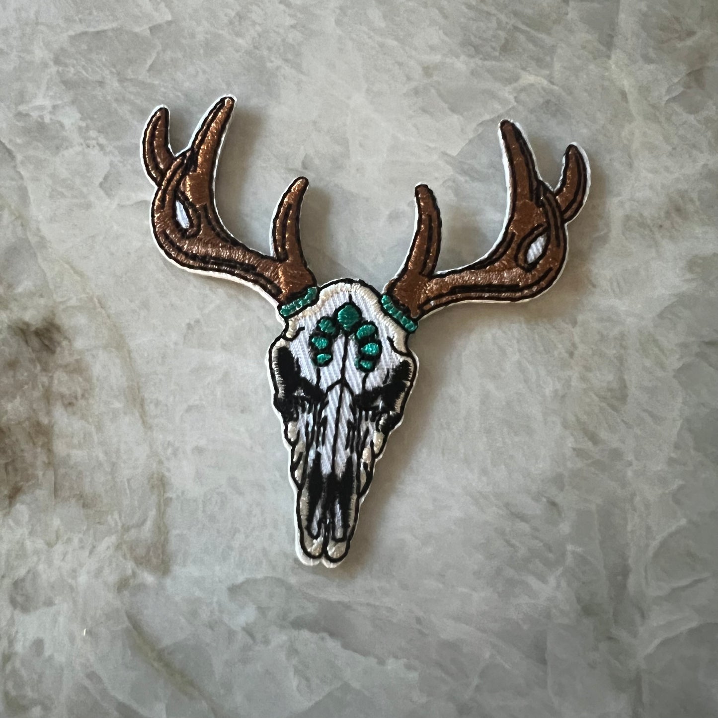 Deer Skull with Turquoise - Iron on Patch