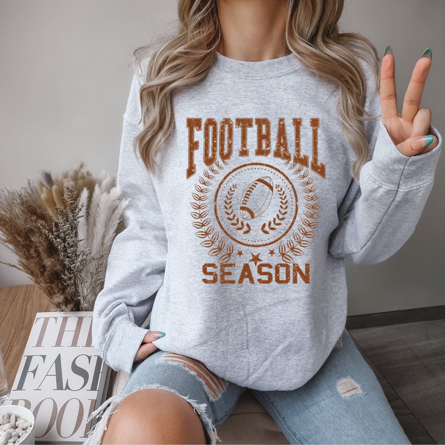 FOOTBALL SEASON - crewneck - gildan 18000 crewneck - ash grey - fall sweatshirt- football