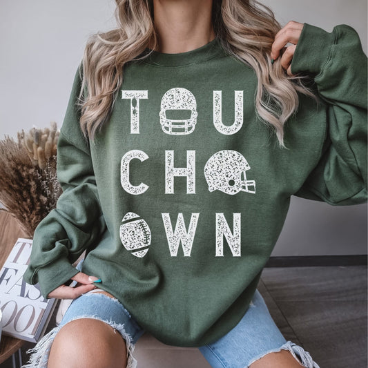 TOUCH DOWN crewneck - gildan 18000 crewneck - ash grey - fall sweatshirt- football