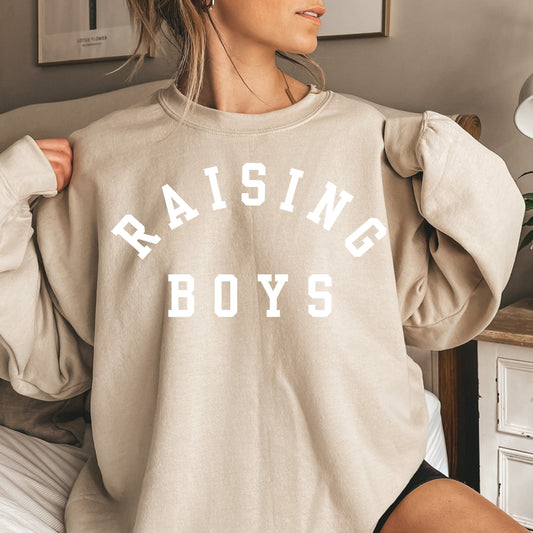 Raising Boys/Girls Crewneck  - Gildan 1800 - mama apparel - New Mom Gift, Cool Mom Sweater, Mothers Day Gift, Birthday Gift for Mom.