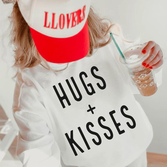 HUGS + KISSES Crewneck Sweatshirt - Valentine's Day Apparel. Gildan 180 | - Mama Shirt - Valentine's Gift