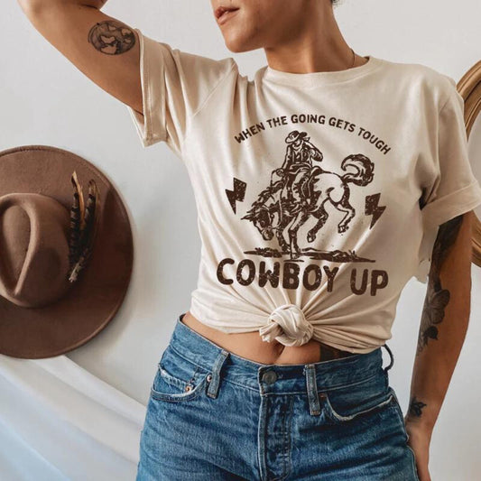 When The Going Gets Tough, Cowboy Up T-Shirt - Bella + Canvas 3001C- Cowboy/ Cowgirl Graphic T - Old Money Aesthetic - Western Apparel