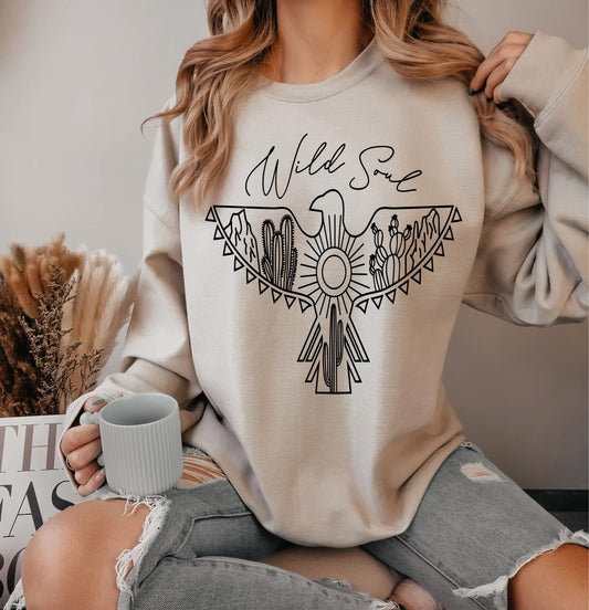 Wild Soul Graphic Crewneck - Gildan 18000 -  Mothers Day Gift, Birthday Gift for Women. Graphic sweatshirt.