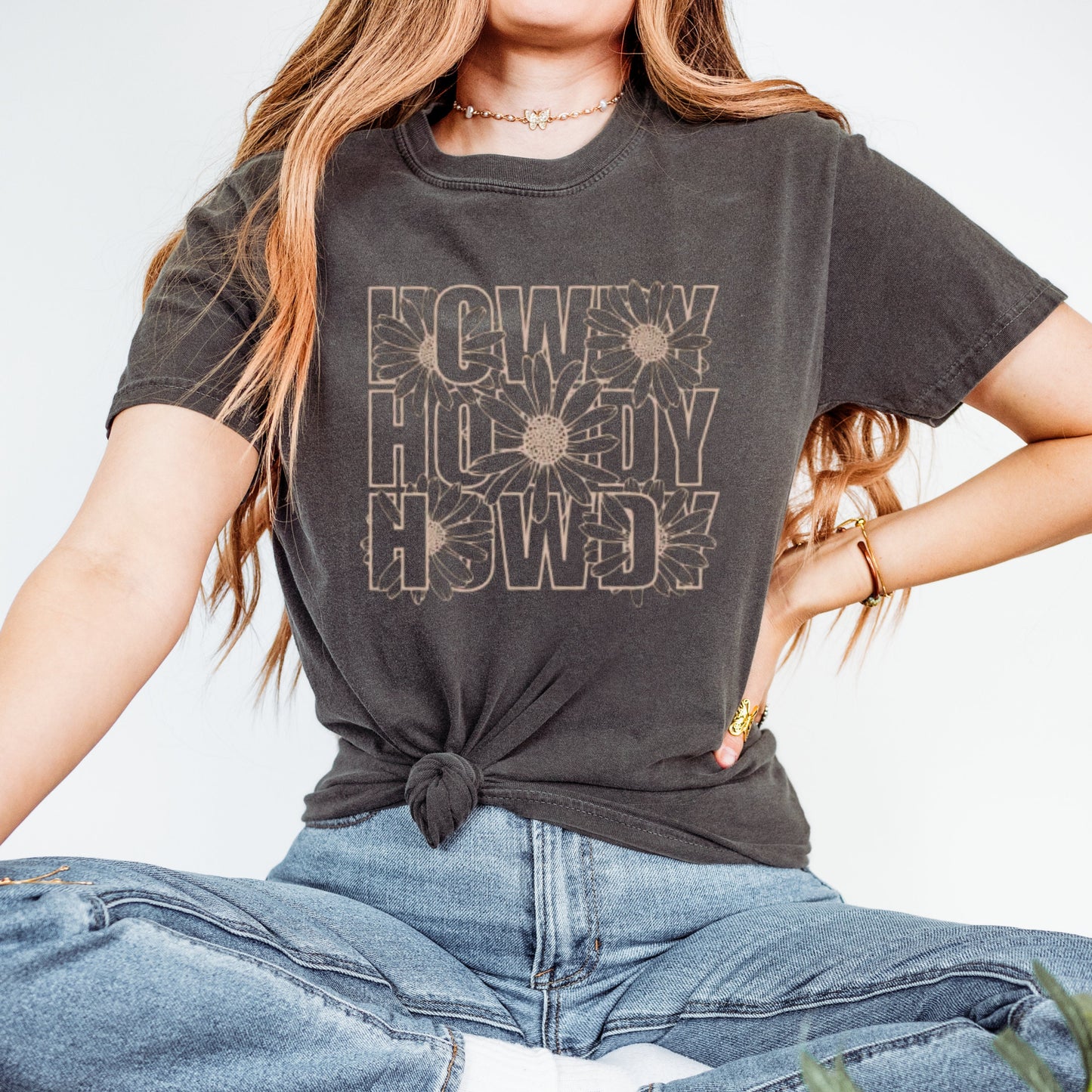 Howdy Flowers Shirt - Comfort Colors 1717 - Whiskey On Rocks Graphic T - Old Money Aesthetic - Western apparel - Floral Shirt, Howdy Shirt