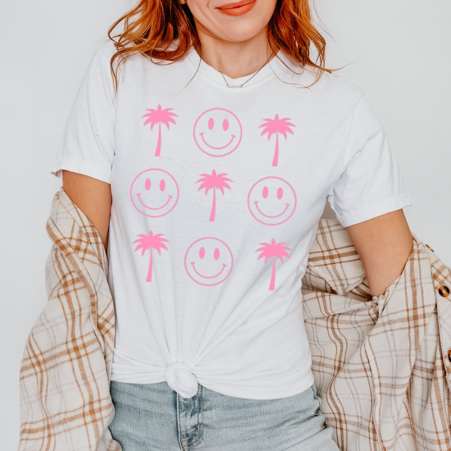 Palm Trees & Smileys Comfort Colors Shirt, Trendy Shirt, Retro Shirt. Smiley Face Graphic T Shirt.