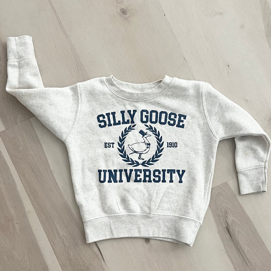 Silly Goose University - Toddler Youth Crewneck. Rabbit Skins Sweatshirt. Toddler Apparel. Silly Goose Toddler Shirt.