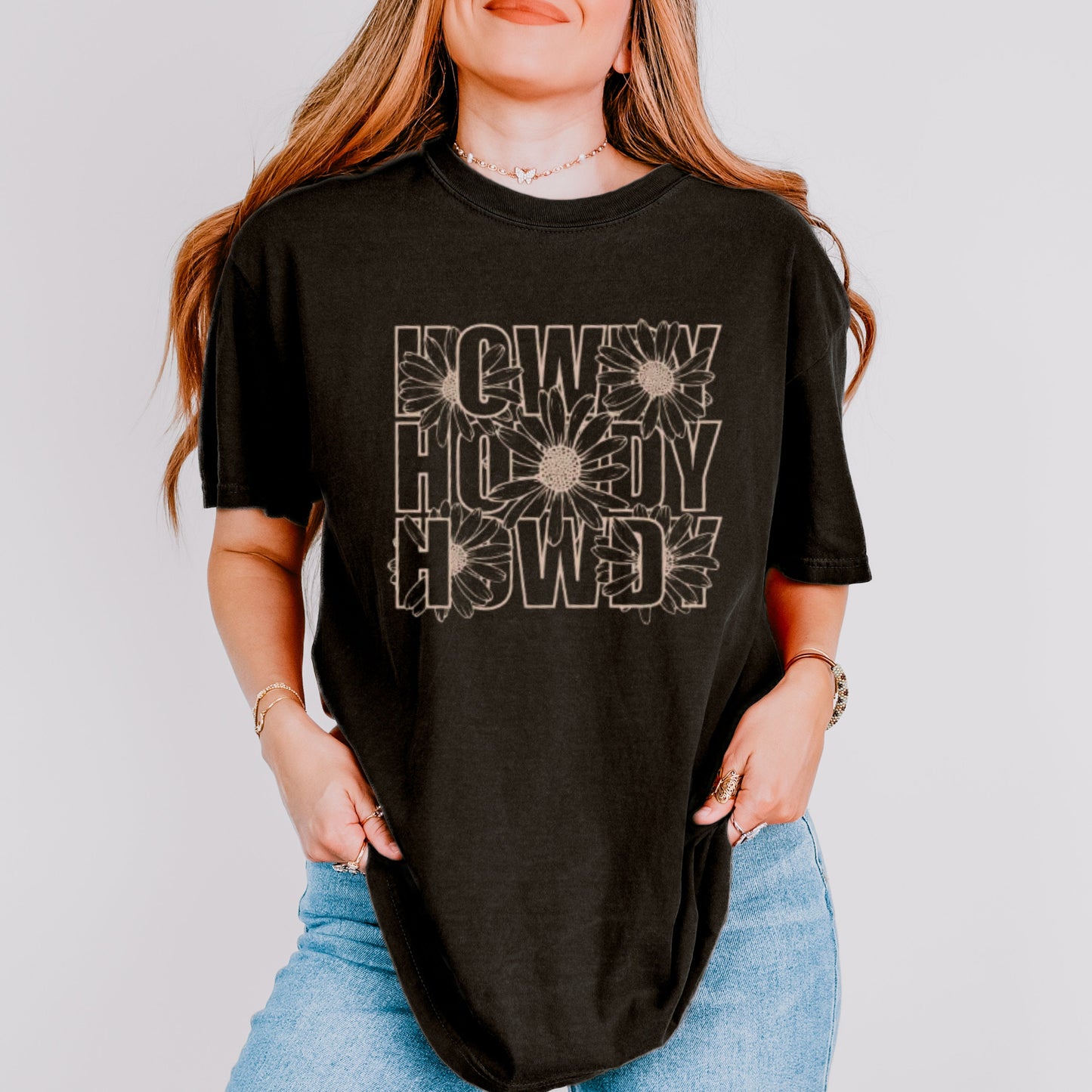 Howdy Flowers Shirt - Comfort Colors 1717 - Whiskey On Rocks Graphic T - Old Money Aesthetic - Western apparel - Floral Shirt, Howdy Shirt