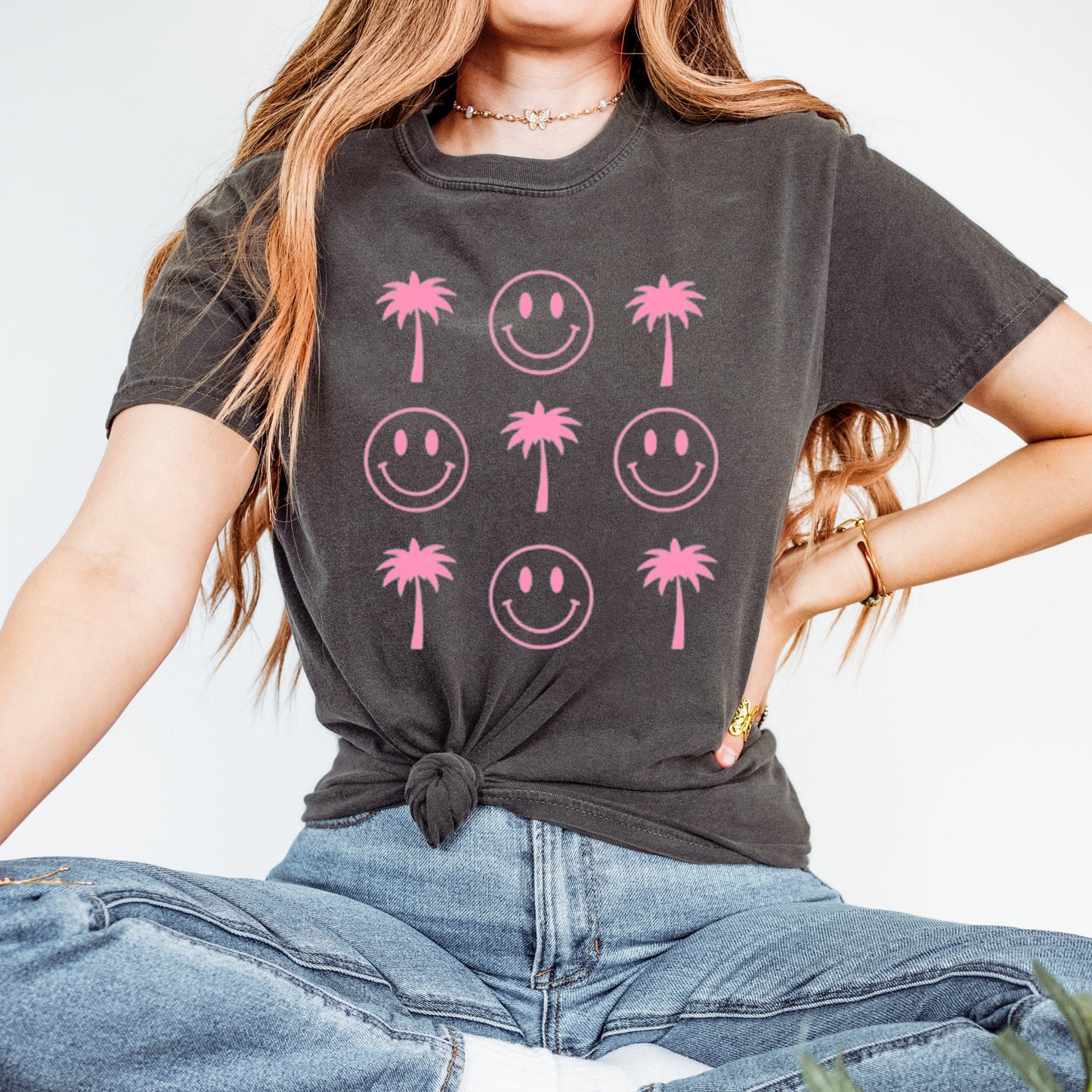 Palm Trees & Smileys Comfort Colors Shirt, Trendy Shirt, Retro Shirt. Smiley Face Graphic T Shirt.